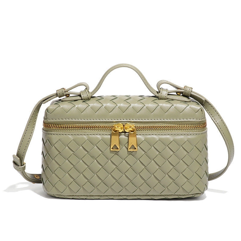 Women's Woven Crossbody Bag with Double Zipper in Vegan Leather