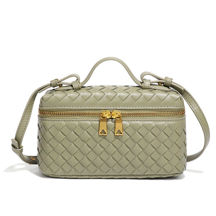 Women's Woven Crossbody Bag with Double Zipper in Vegan Leather