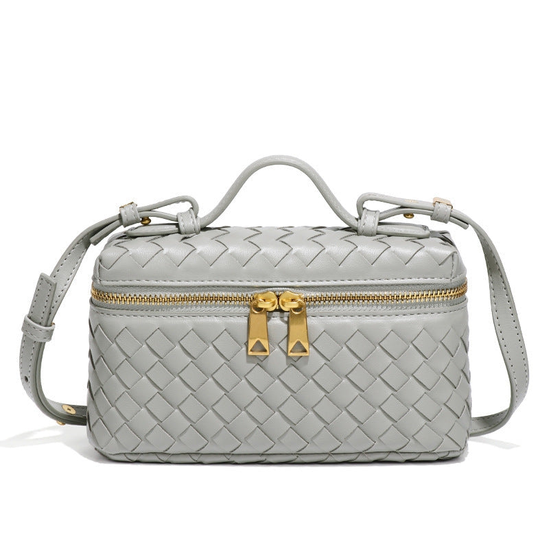 Women's Woven Crossbody Bag with Double Zipper in Vegan Leather