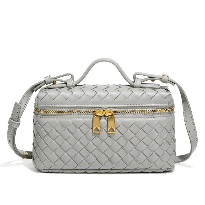 Women's Woven Crossbody Bag with Double Zipper in Vegan Leather