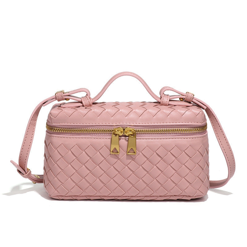 Women's Woven Crossbody Bag with Double Zipper in Vegan Leather