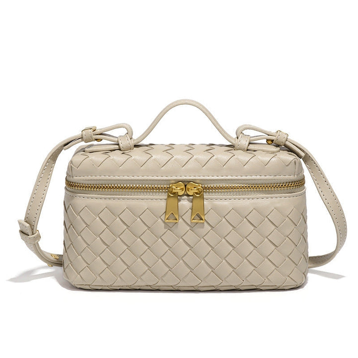 Women's Woven Crossbody Bag with Double Zipper in Vegan Leather