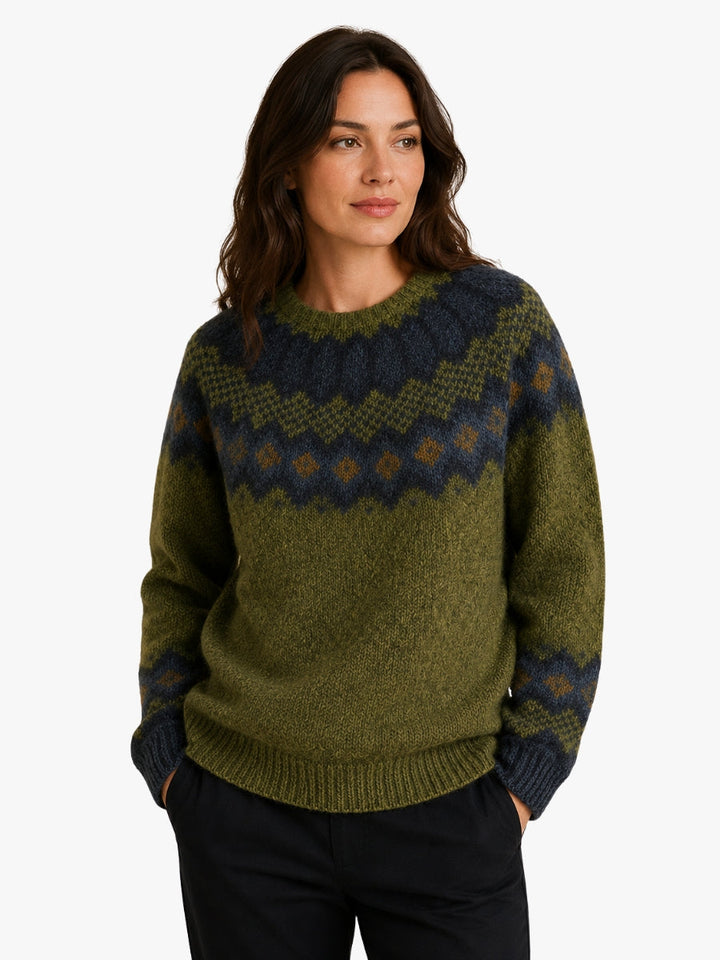 Women's Nordic Fair Isle Sweater with Ribbed Cuffs
