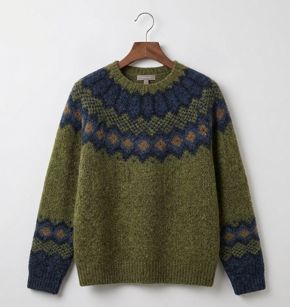 Women's Nordic Fair Isle Sweater with Ribbed Cuffs