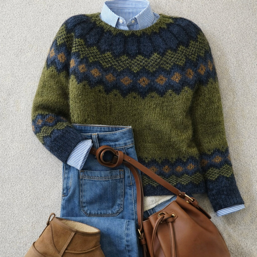 Women's Nordic Fair Isle Sweater with Ribbed Cuffs