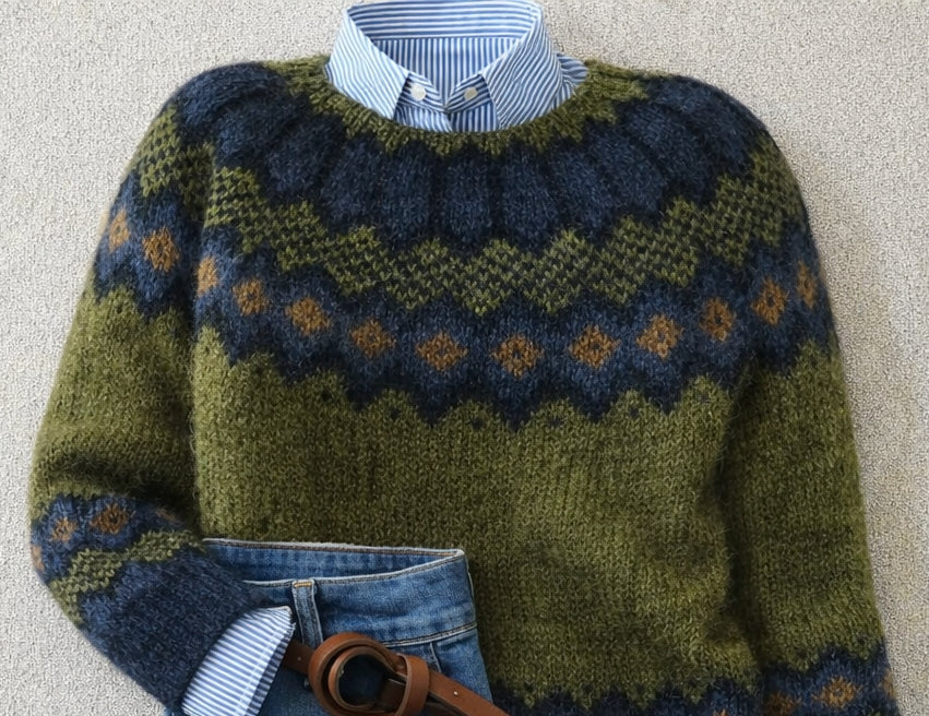 Women's Nordic Fair Isle Sweater with Ribbed Cuffs