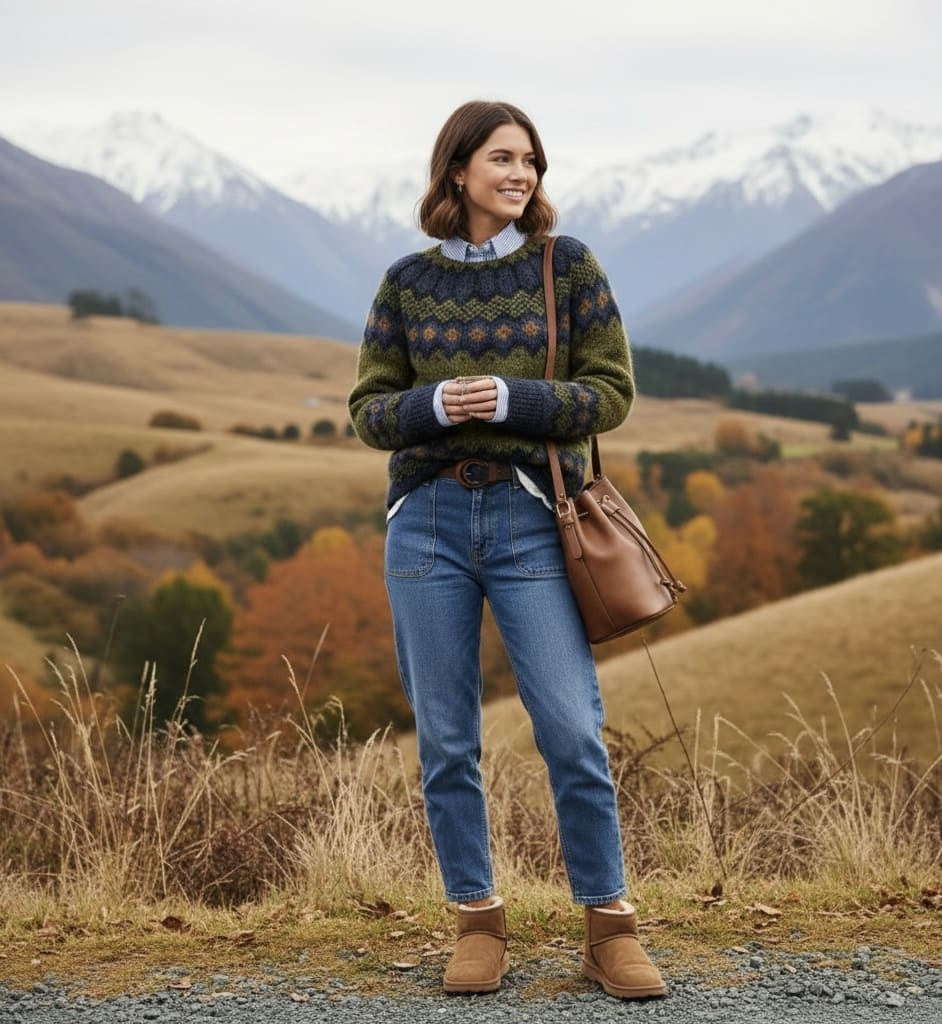 Women's Nordic Fair Isle Sweater with Ribbed Cuffs