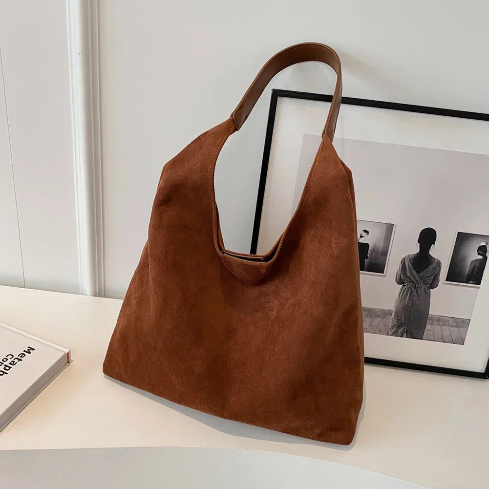 Women's Suede Tote Bag with Shoulder Strap for Everyday Use