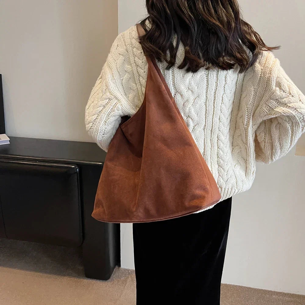 Women's Suede Tote Bag with Shoulder Strap for Everyday Use