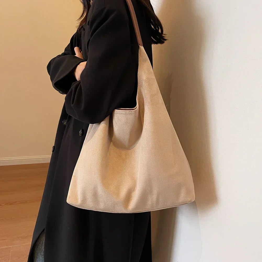 Women's Suede Tote Bag with Shoulder Strap for Everyday Use