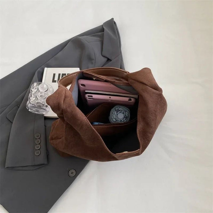 Women's Suede Tote Bag with Shoulder Strap for Everyday Use