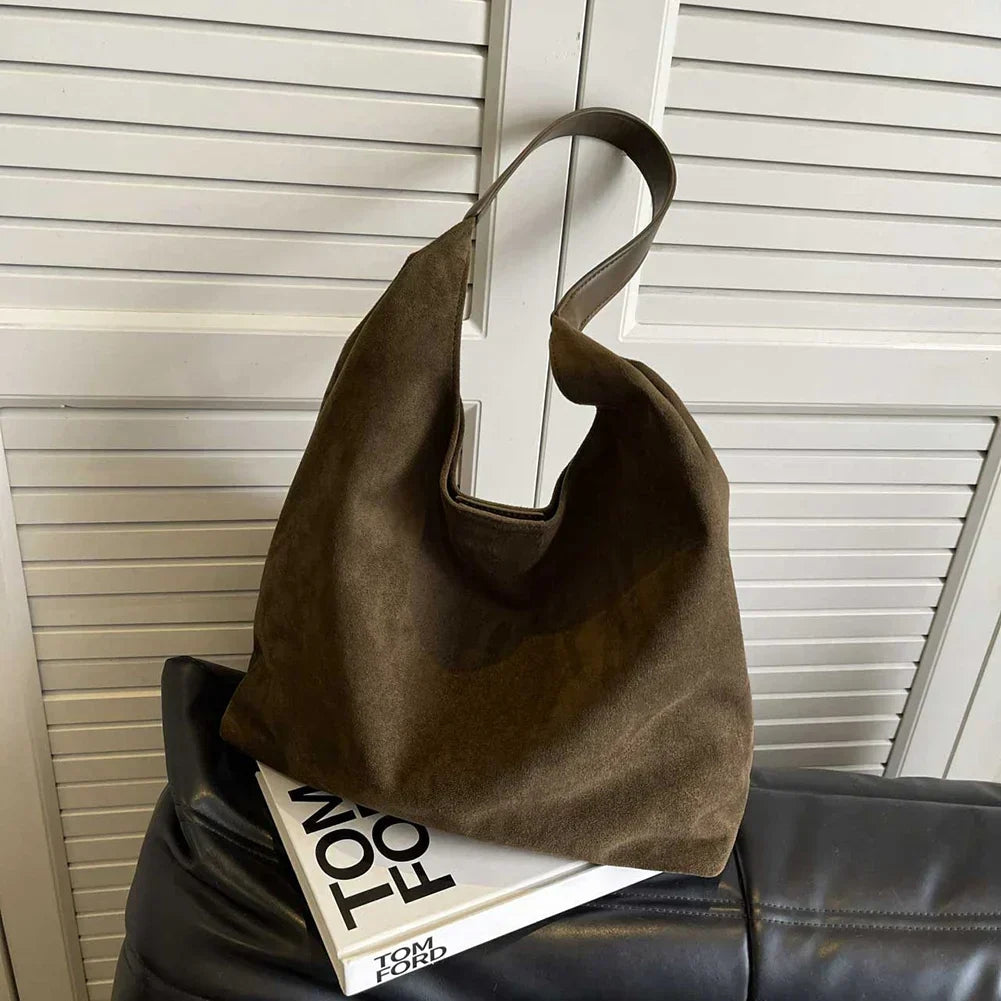 Women's Suede Tote Bag with Shoulder Strap for Everyday Use