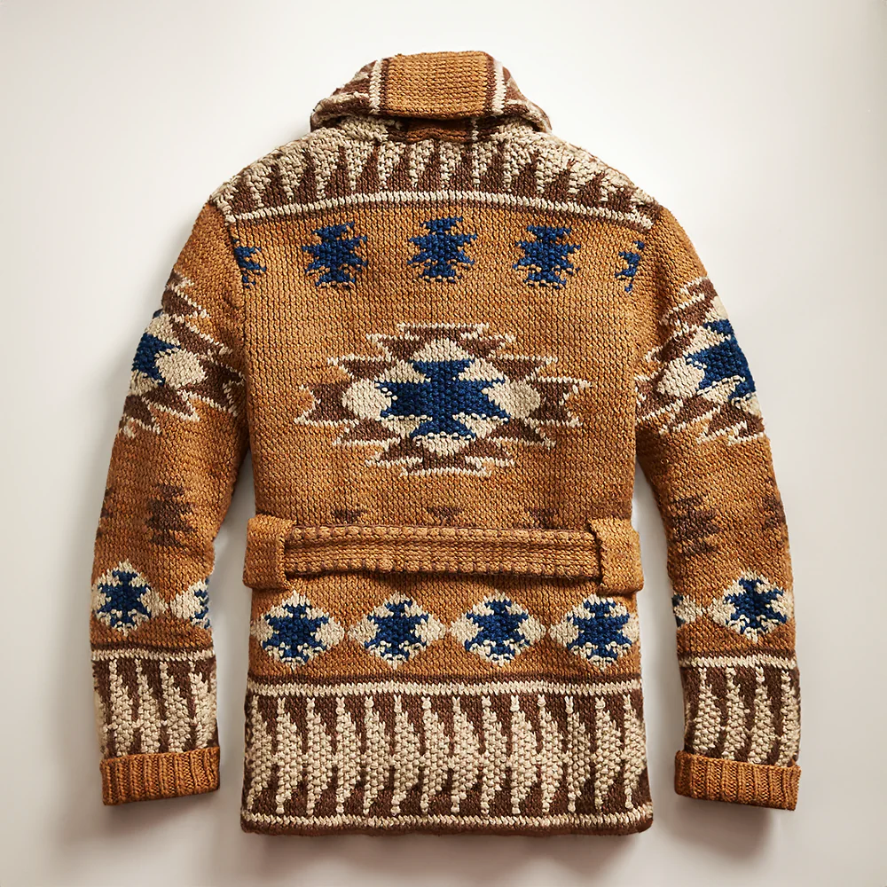 Men's Jacquard Wool Cardigan with Belt