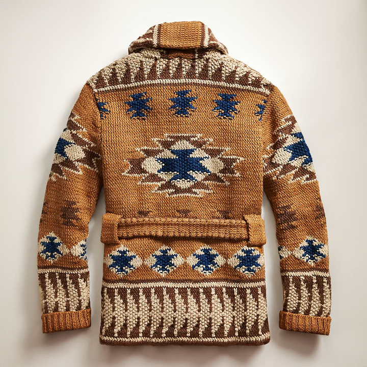 Men's Jacquard Wool Cardigan with Belt