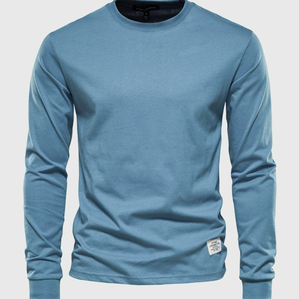 Men's Cotton Long-Sleeved Round Neck Shirt