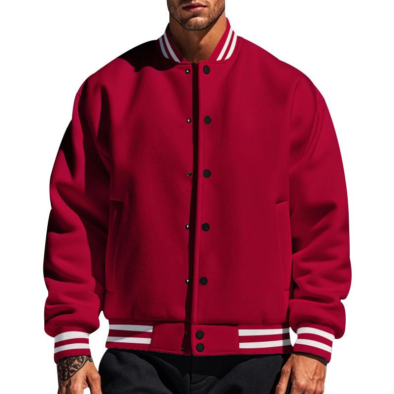Men's Classic Baseball Jacket with Buttons and Stand-Up Collar