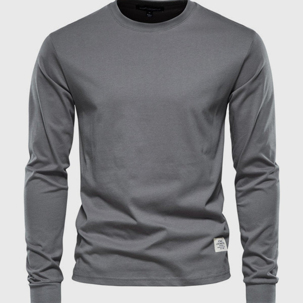 Men's Cotton Long-Sleeved Round Neck Shirt