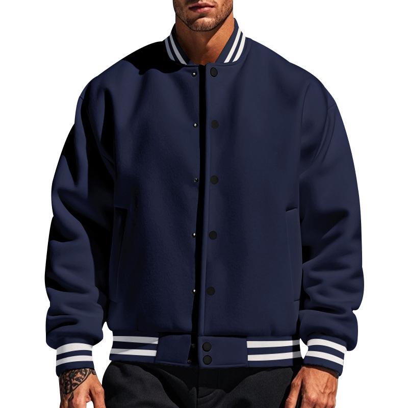 Men's Classic Baseball Jacket with Buttons and Stand-Up Collar