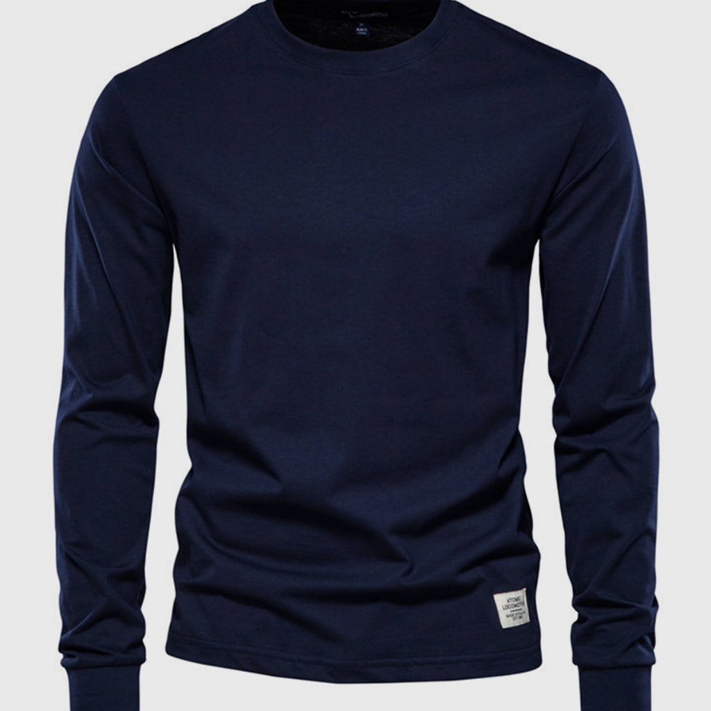 Men's Cotton Long-Sleeved Round Neck Shirt