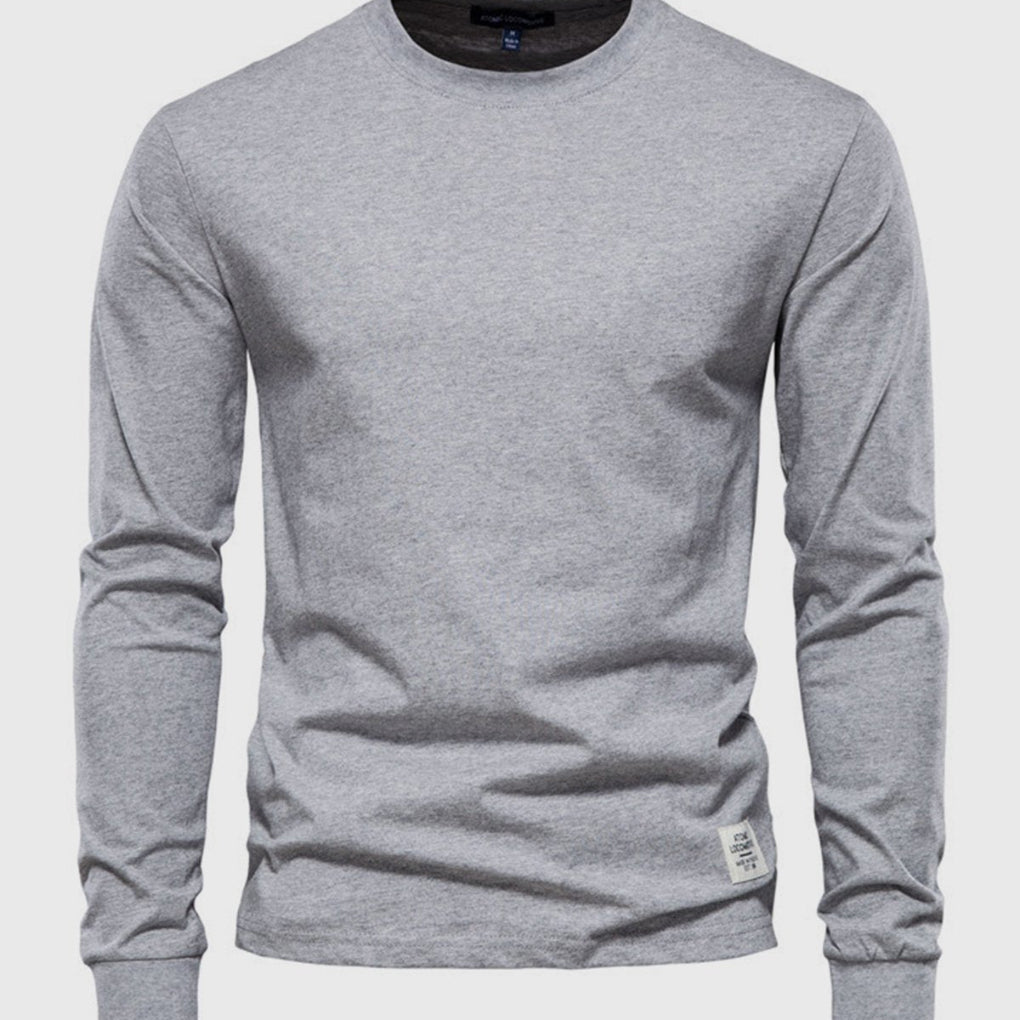 Men's Cotton Long-Sleeved Round Neck Shirt