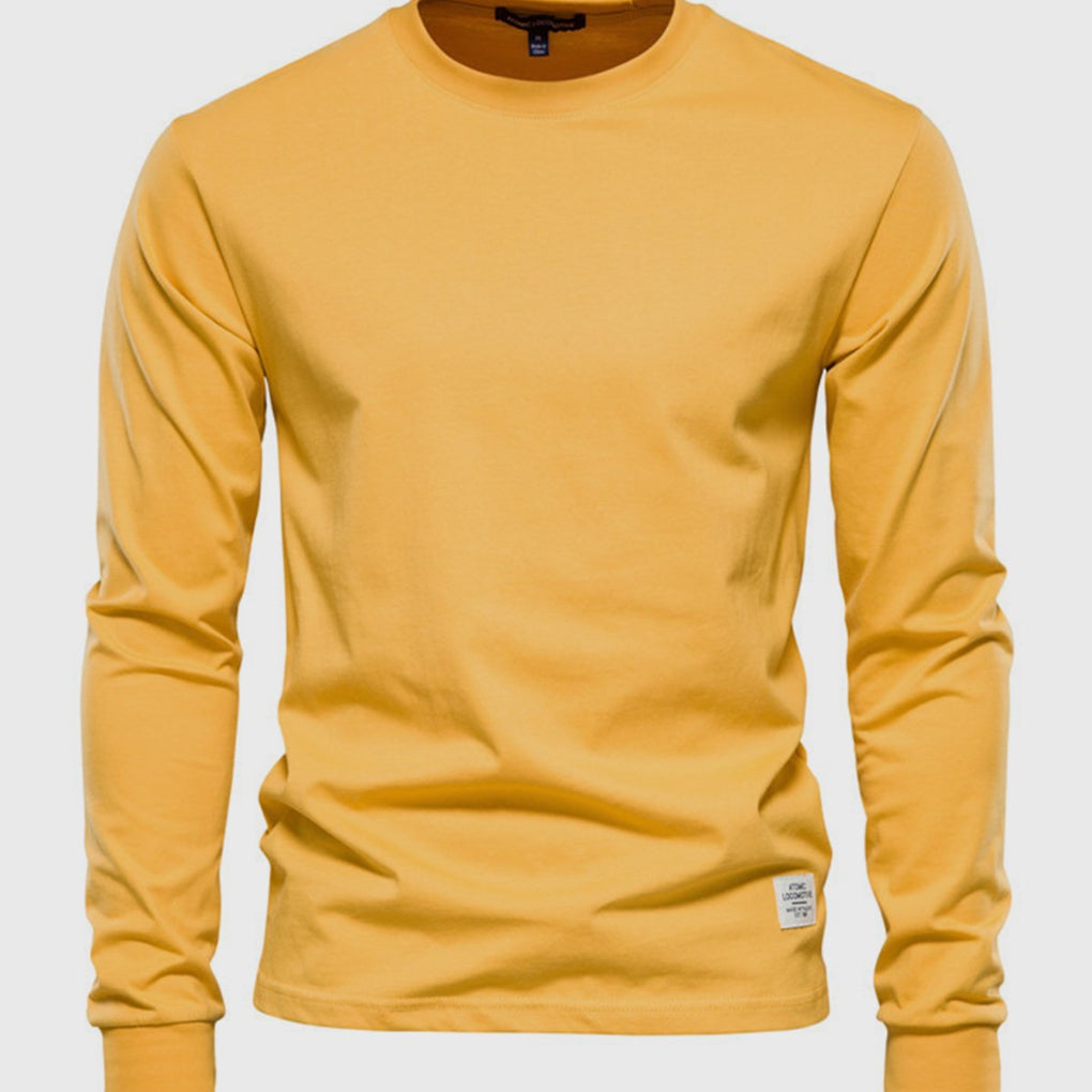 Men's Cotton Long-Sleeved Round Neck Shirt