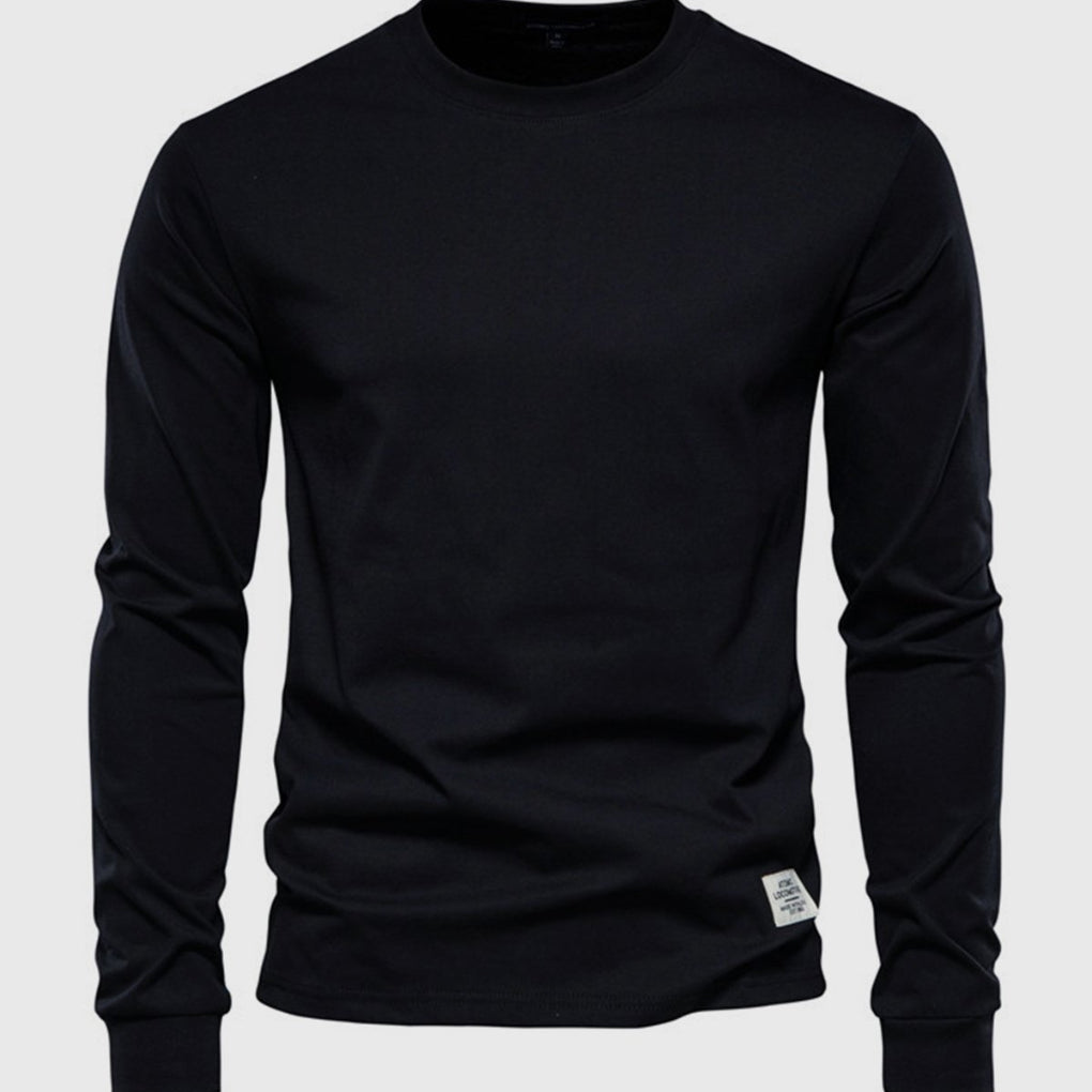 Men's Cotton Long-Sleeved Round Neck Shirt
