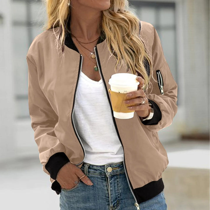 Women's Lightweight Bomber Jacket with Ribbed Trim for Casual Wear