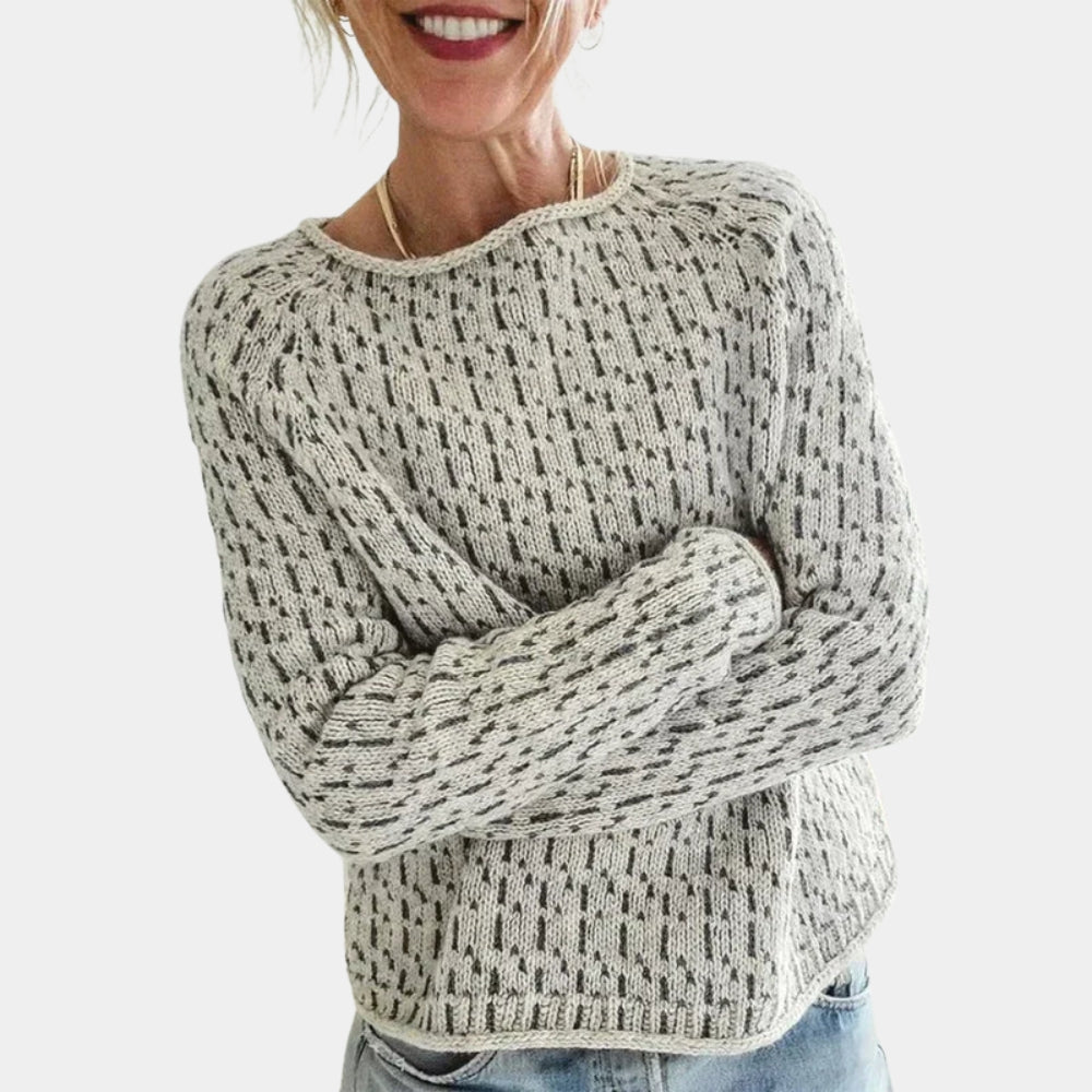 Women's Ribbed Knit Sweater with Round Neck Design
