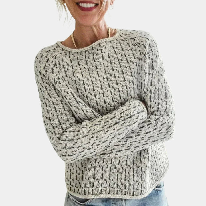 Women's Ribbed Knit Sweater with Round Neck Design