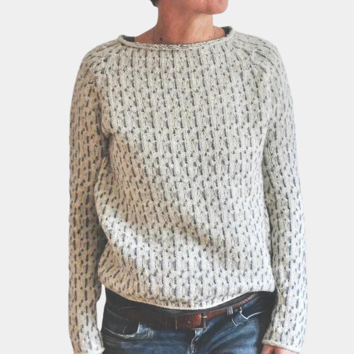 Women's Ribbed Knit Sweater with Round Neck Design