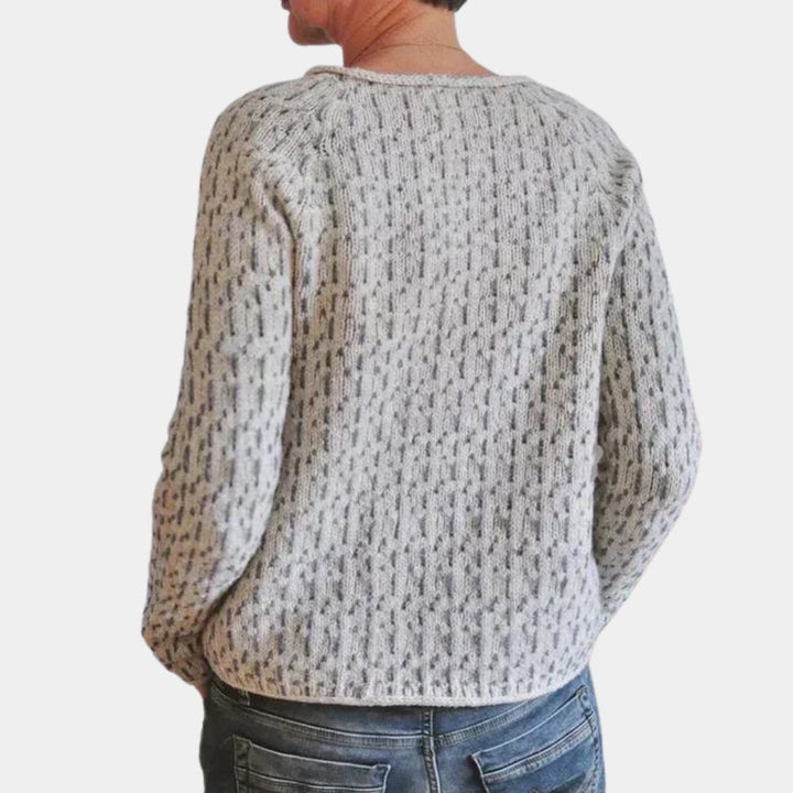 Women's Ribbed Knit Sweater with Round Neck Design