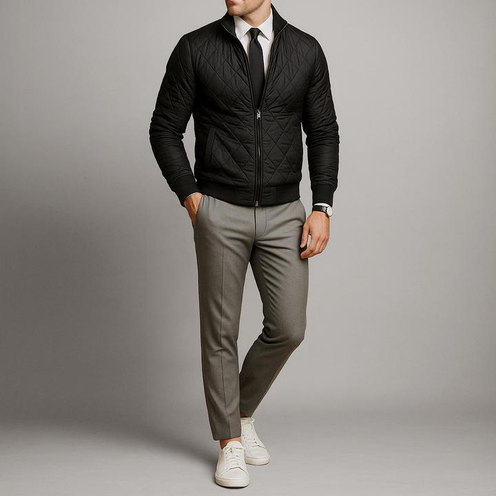Men's Diamond Quilted Zip-Front Bomber Jacket