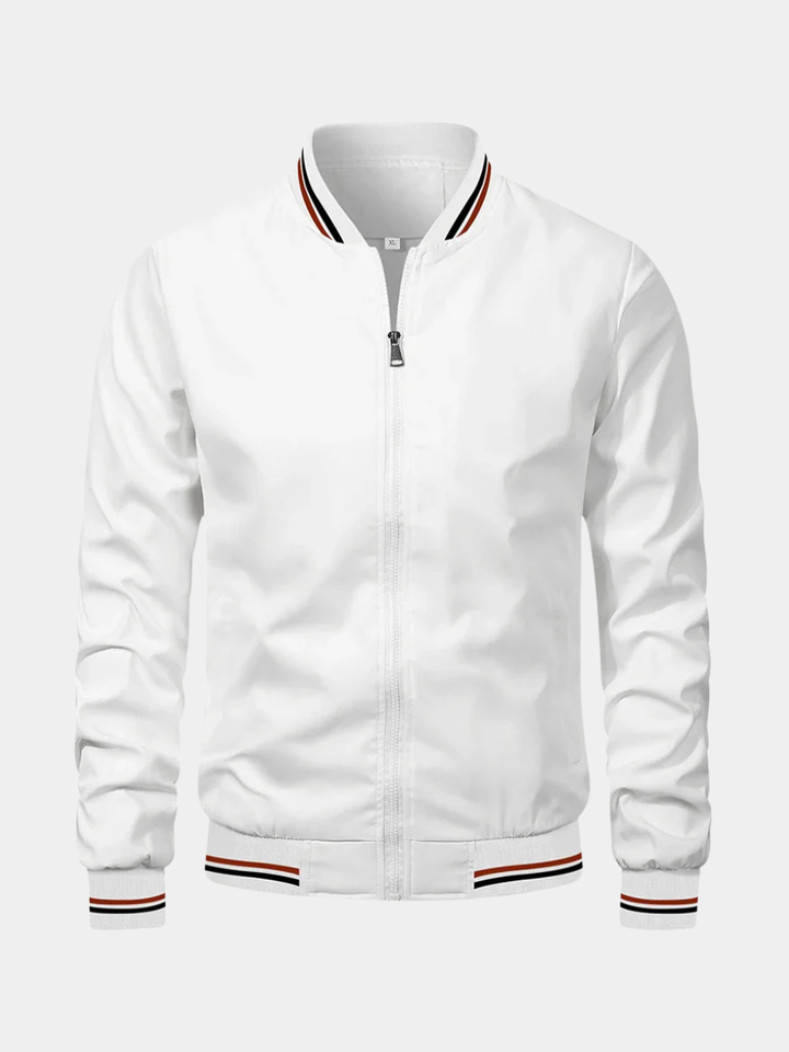 Men's Striped Trim Stand Collar Bomber Jacket