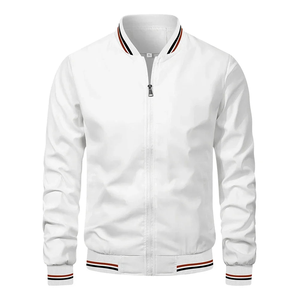 Men's Striped Trim Stand Collar Bomber Jacket