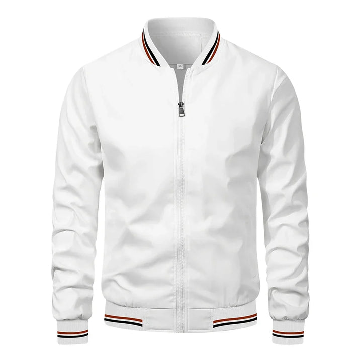 Men's Striped Trim Stand Collar Bomber Jacket