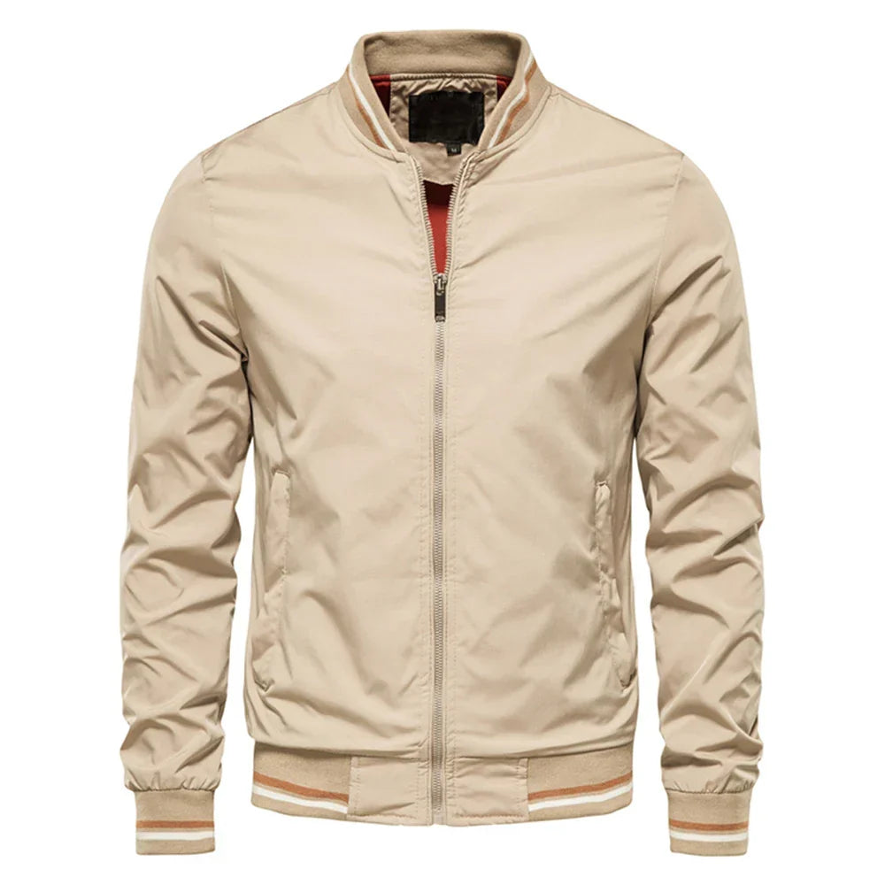 Men's Striped Trim Stand Collar Bomber Jacket