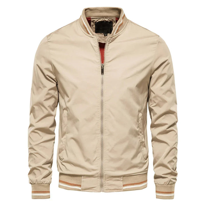 Men's Striped Trim Stand Collar Bomber Jacket
