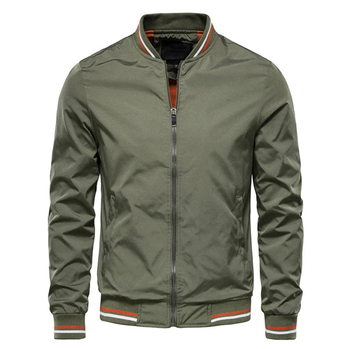 Men's Striped Trim Stand Collar Bomber Jacket