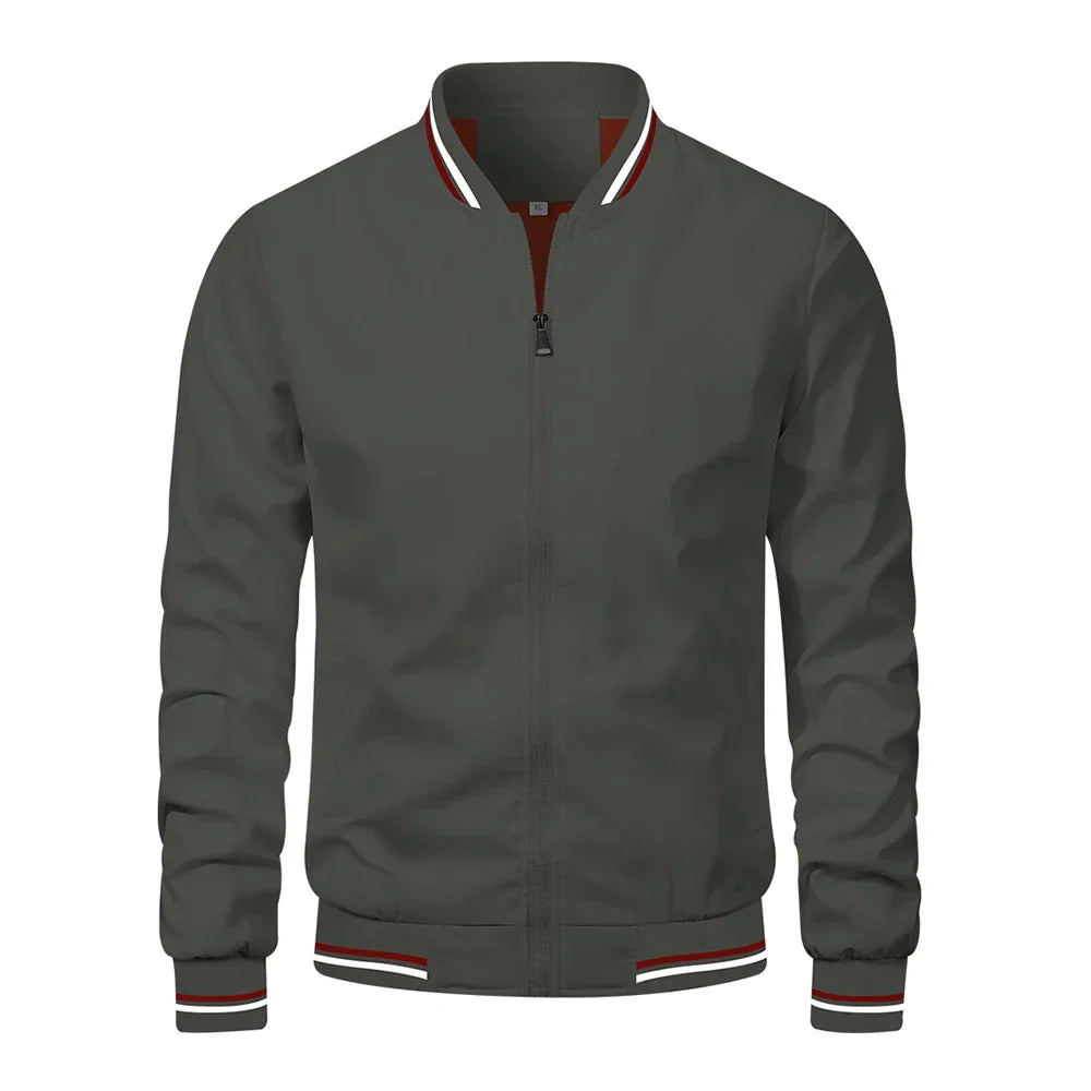Men's Striped Trim Stand Collar Bomber Jacket