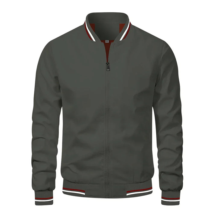 Men's Striped Trim Stand Collar Bomber Jacket