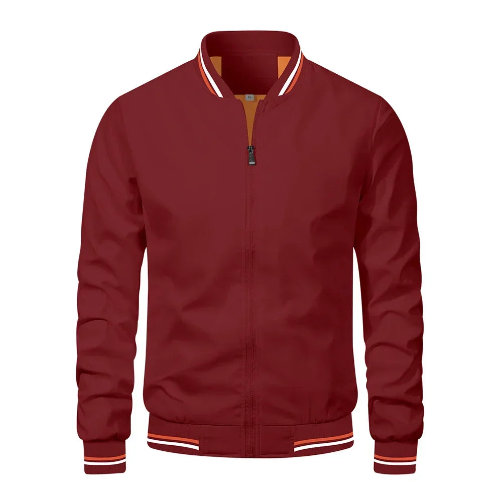 Men's Striped Trim Stand Collar Bomber Jacket