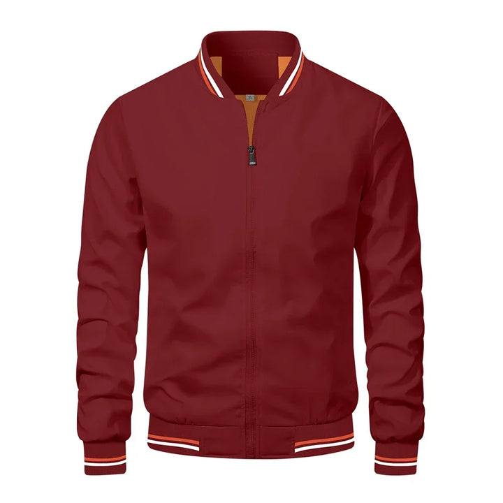 Men's Striped Trim Stand Collar Bomber Jacket