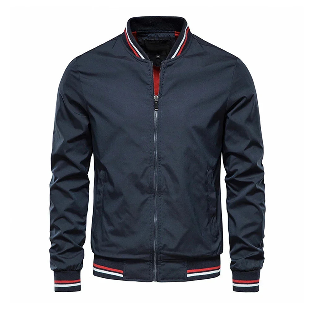 Men's Striped Trim Stand Collar Bomber Jacket