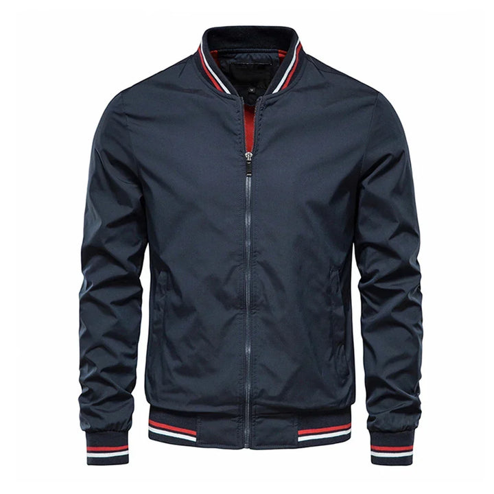 Men's Striped Trim Stand Collar Bomber Jacket