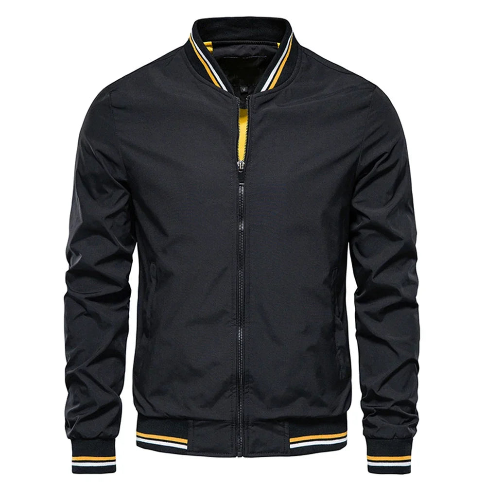 Men's Striped Trim Stand Collar Bomber Jacket