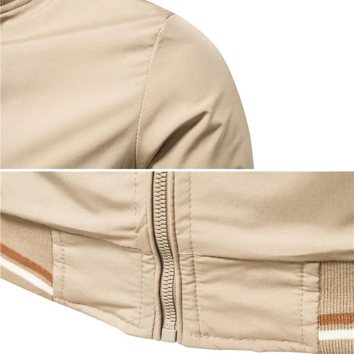 Men's Striped Trim Stand Collar Bomber Jacket
