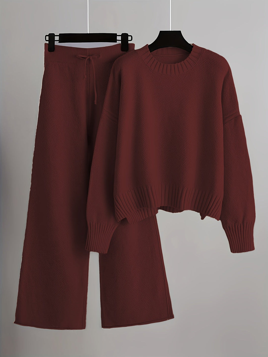 Women's Cropped Crewneck Knit Sweater and Wide-Leg Pants Set