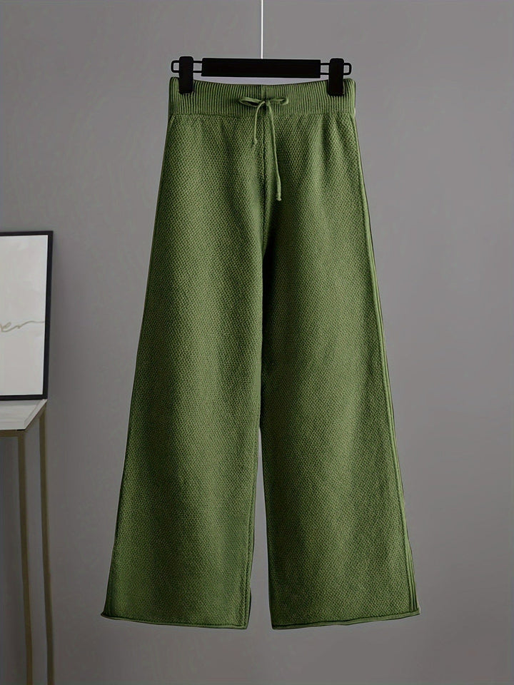 Women's Cropped Crewneck Knit Sweater and Wide-Leg Pants Set