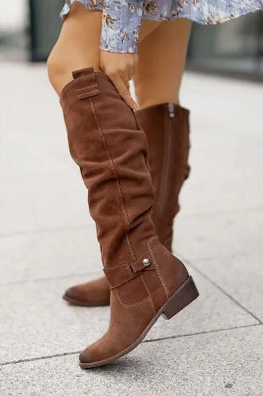 Women's Knee-High Slouch Boots with Side Zip Closure