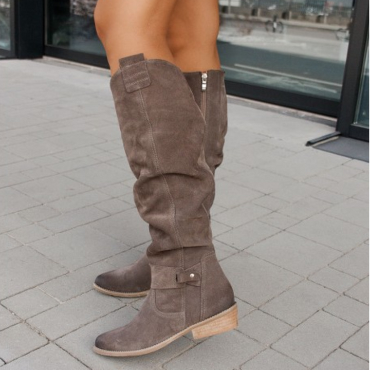 Women's Knee-High Slouch Boots with Side Zip Closure
